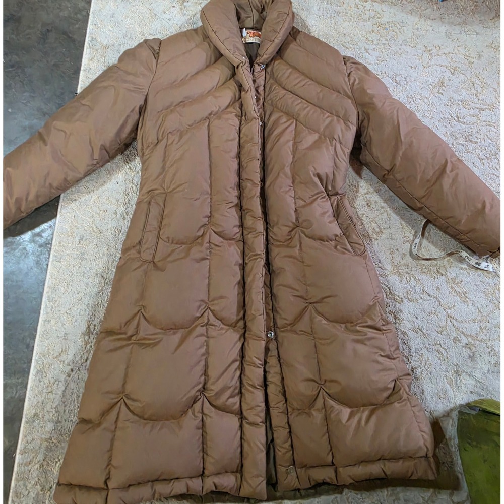 Vintage Comfy Brown Longline Goose Down Puffer Coat Quilted Sz L